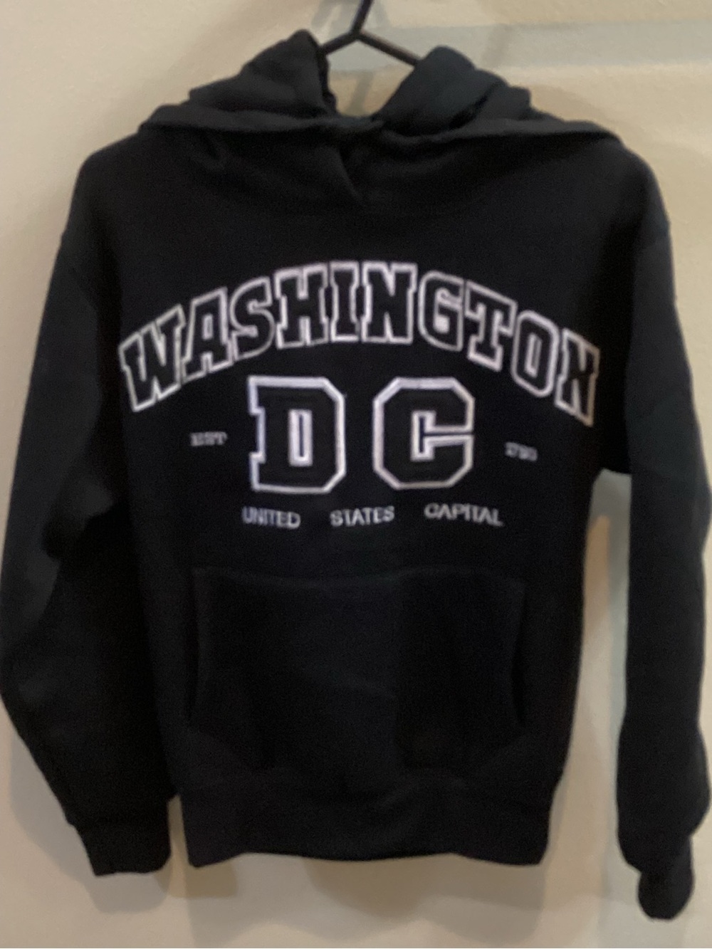 Washington DC Black Hoodie with White Lettering